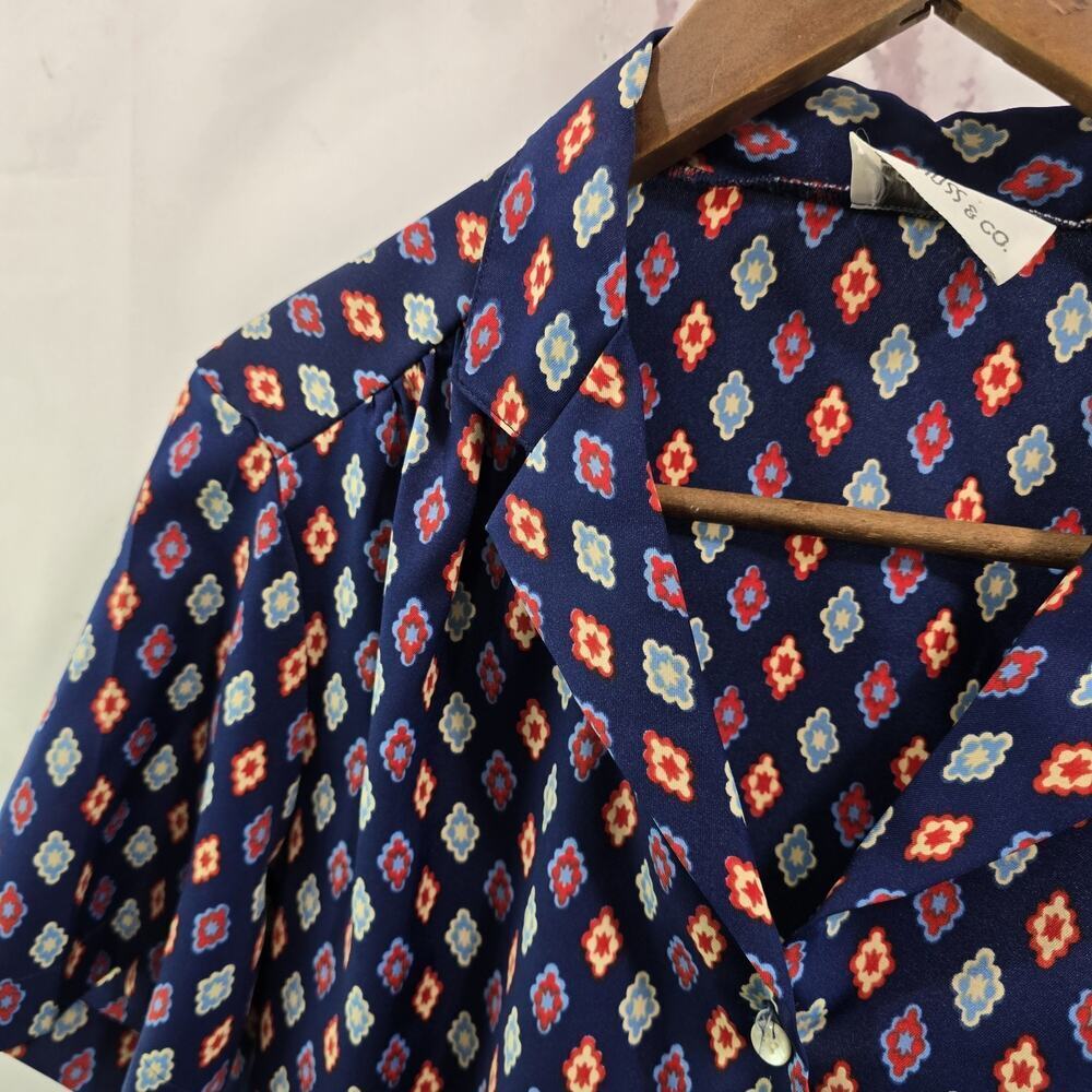 Vintage Levis Shirt Womens Large Blouse Navy Button Up 70s Retro Pattern Disco